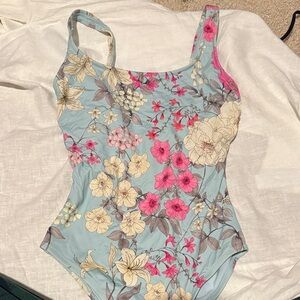Floral  One Piece Swimsuit - Blue and Pink
